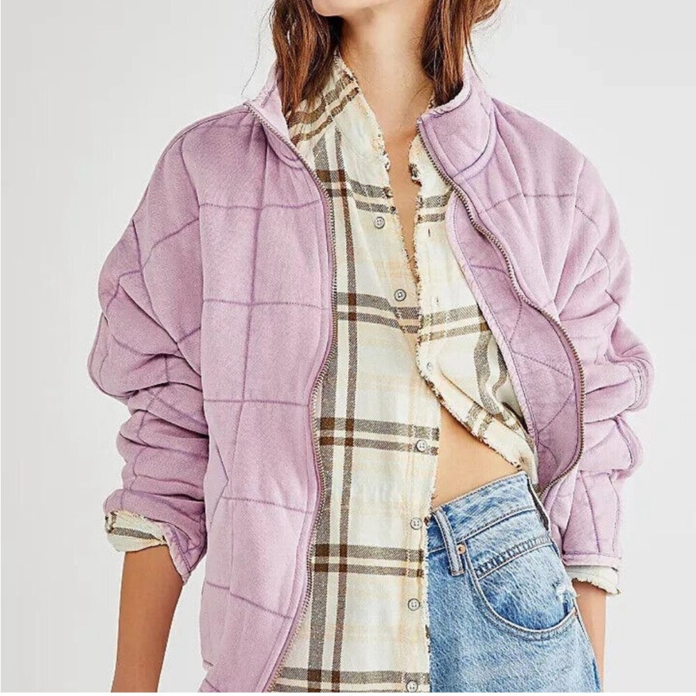 Free People Dolman Quilted Knit Jacket Purple